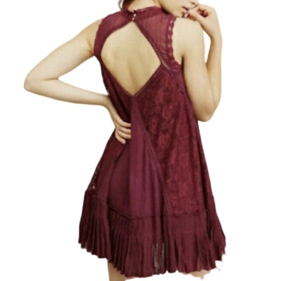 Free People Wine Angel Crochet Lace Mini Boho Cocktail Dress OB479564 M - Picture 3 of 16